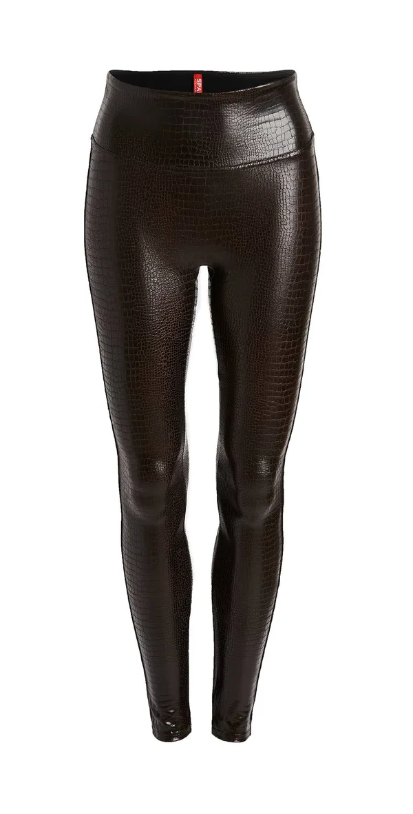 Spanx Faux Leather Croc Shine Leggings - Black - Leggings