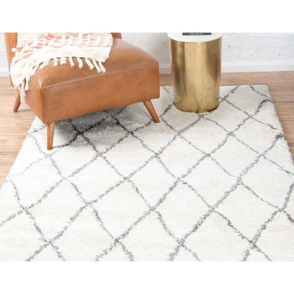 Unique Loom Trellis Rabat Shag Area Rug - 2&7x22 x 6& Runner - Ivory