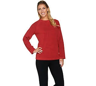 Denim & Co. Baby Sherpa Crew Neck Sweatshirt - Size 1X, Claret Red