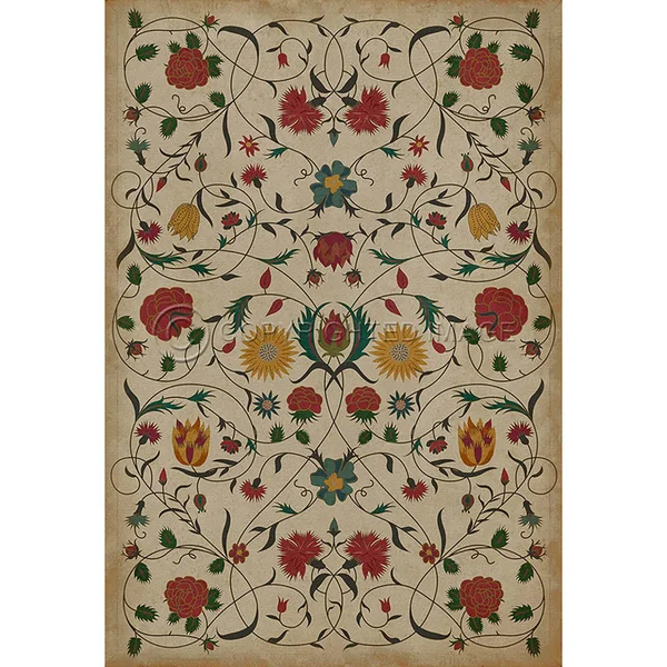 Spicher and Company 3&2x22 x 4&8x22 Antiqued Ivory/Green/Mustard - Martha Small Williamsburg Vintage Vinyl Floral