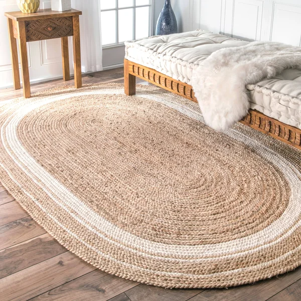 nuLOOM Rikki Braided Border Jute Area Rug, 4& x 6& Oval, Off-White