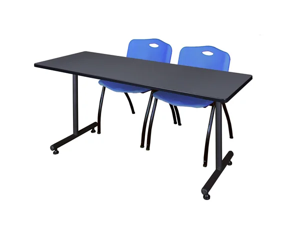 Regency 60x22 x 30x22 Kobe Training Table- Grey and 2 M Stack Chairs- Blue