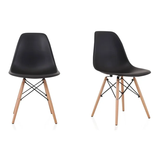 Overstock CozyBlock Set of 2 Molded Black Plastic Dining Shell Chair with Beech Wood Eiffel Legs