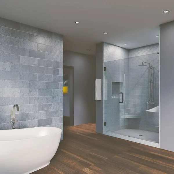Waterfall Group 57 in. x 80 in. Frameless Hinged Reversible Shower Door and Panel in Brushed Nickel