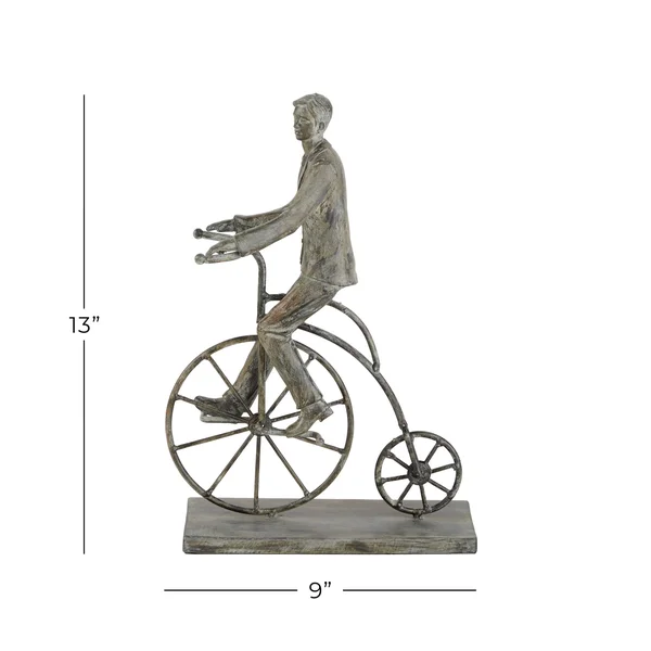 Zimlay Polystone Vintage Bicycle Rider with Distressed Grey Finish 73384