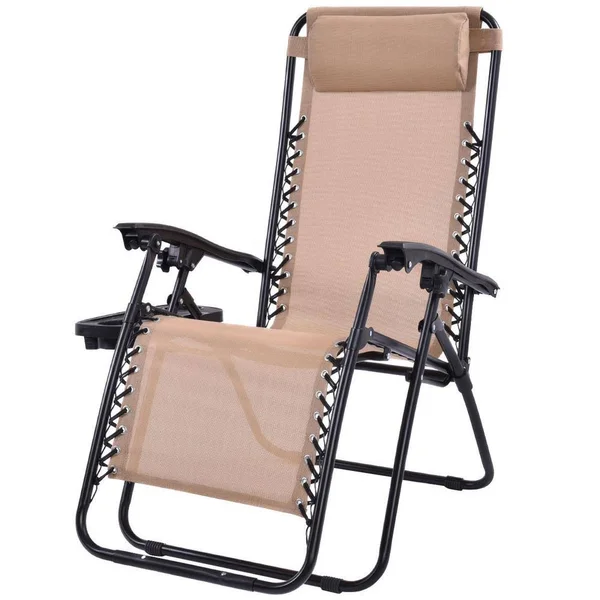 CASAINC Beige Folding Zero Gravity Metal Outdoor Lounge Chair