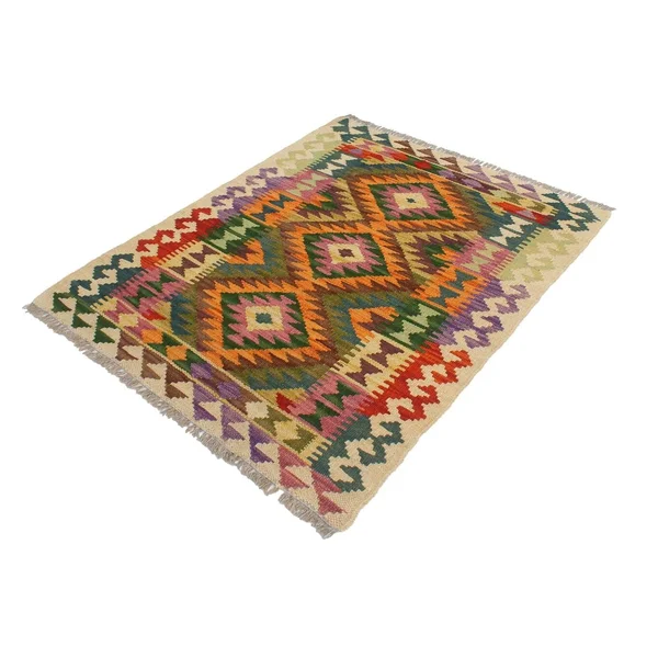 Geometric Kilim Linette Beige Rust Hand Woven Area Rugs