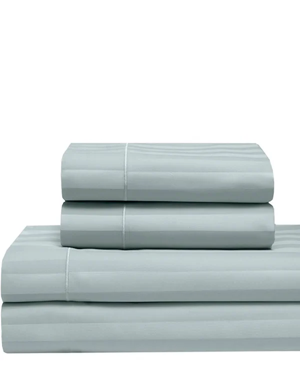 Elite Home Products Cool Comfort Cotton Satin Stripe Sheet Set - Pale Blue - California King