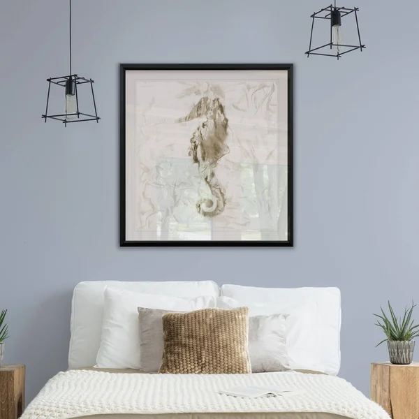 Soft Marble Seahorse -Framed Giclee Print - 28x28