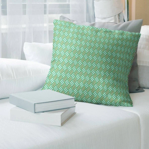 Two Color Stripe Diamonds Throw Pillow - 26 x 26 - Green & Orange - Cotton