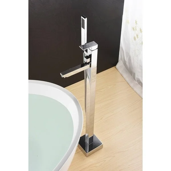 EISEN Home SevenFalls Single Handle Floor Mounted Freestanding Tub Filler with Handshower - Size: Chrome Finish