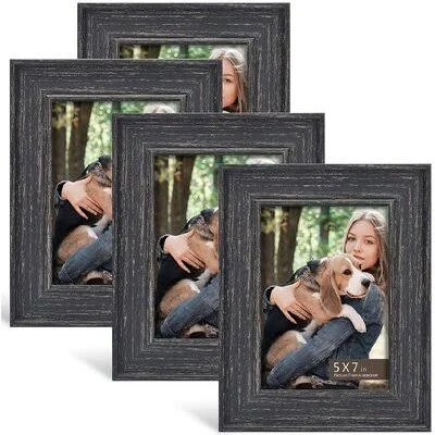 4x6 Picture Frames (4-Pack) - Rustic Farmhouse Distressed Frame Photo Frame Set for Wall with Glass Cover Gilding Crafts Ready t