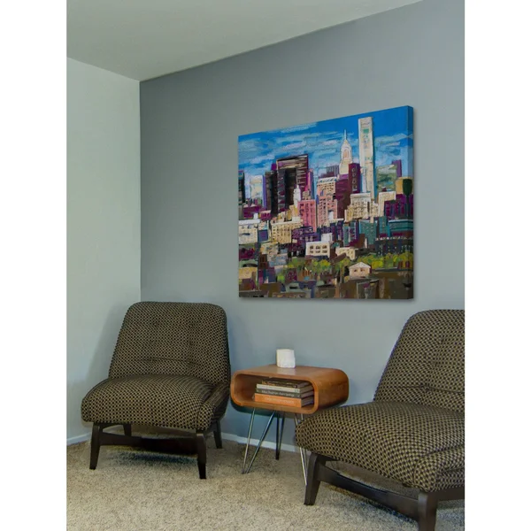 Skyline New York City 2 inch Painting Print on Wrapped Canvas, Blue
