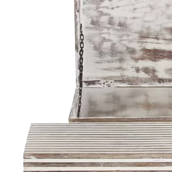 The Urban Port Block Stripe Pattern 2 Piece Rectangular Wooden Jewelry Box - Whitewash