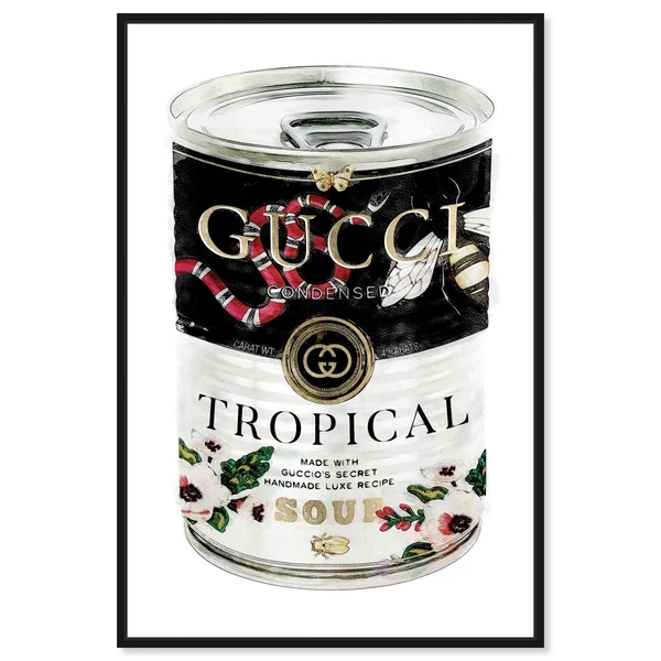 Oliver Gal Fashion and Glam Wall Art Framed Canvas Prints &Italian Luxe Soup& Soup Can - Black - White - 36 x 54 - Gold