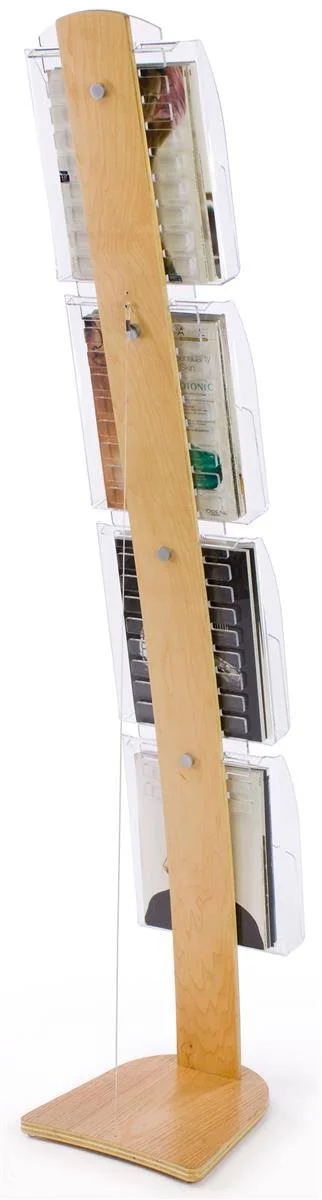 Literature Holders w/(4) Clear Pockets, Maple Base and Pocket Support 59 Tall (DS4LH)