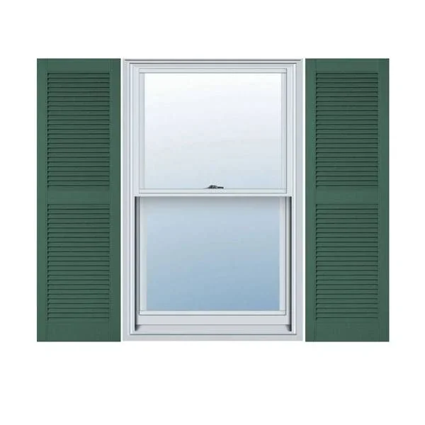 18 inchw x 90 inchh Lifetime Vinyl - Custom Straight Top Center Mullion, Open Louver Shutters, w/Shutter-Loks (Per Pair), Forest