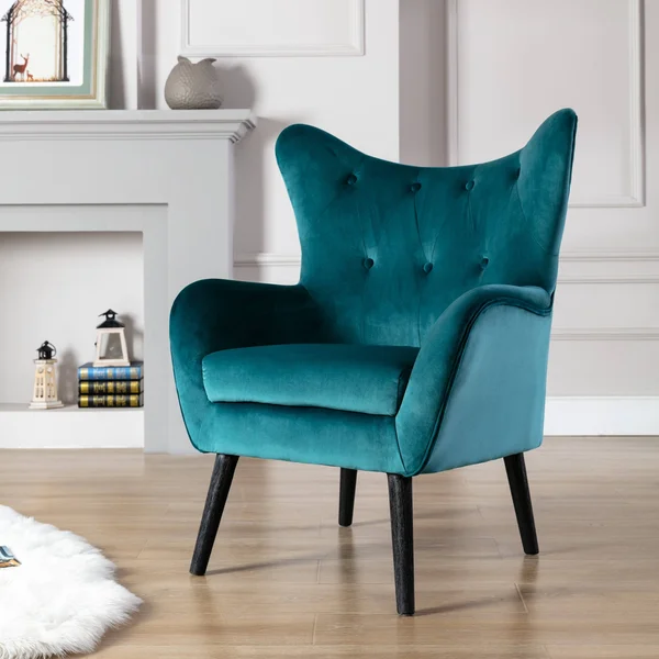 Corvus Cumbria Wingback Mid-Century Velvet Arm Chair - Cyan