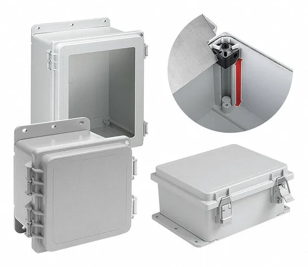 Hoffman 10 inH x 8 inW x 4 Ind Non-Metallic Enclosure - Light Gray, Knockouts: No, Quick Release Latch Closur A1084PHC