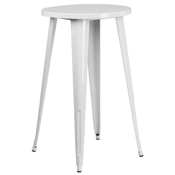 24'' Round White Metal Indoor-Outdoor Bar Table Set with 4 Ver
