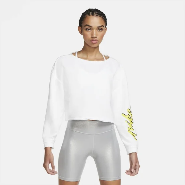 Nike Women's Femme Cropped Training Crew Sweatshirt - Large, White