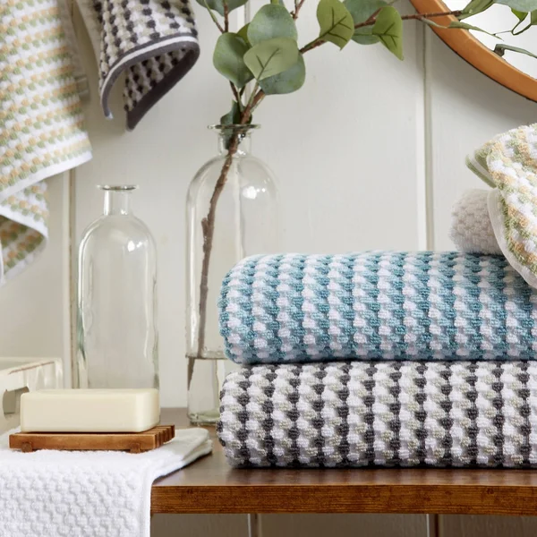 Great Bay Home 100% Cotton Multi-Striped 6 Piece Towel Set Light Blue - Dark Blue