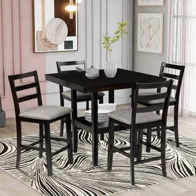 5-Piece Wooden Counter Height Dining Set with Padded Chairs and Storage Shelving Red Barrel Studio