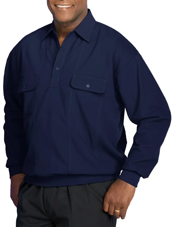 Big & Tall Harbor Bay Long-Sleeve Mesh Panel Banded-Bottom Shirt - Men's, Size: XL, Blue
