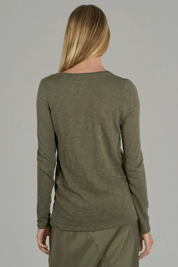 ATM Anthony Thomas Melillo - Slub Jersey Long Sleeve Destroyed Wash Tee - Army, Xs, Green