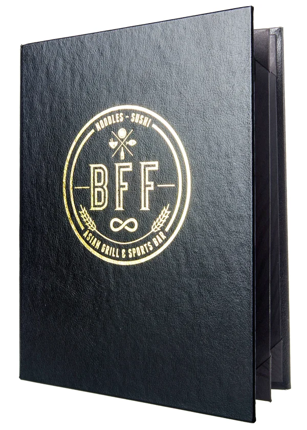 (Min 25) 6 View Book Style Premium Plus Bonded Leather Casebound Menu, 5½ x 8½, Black