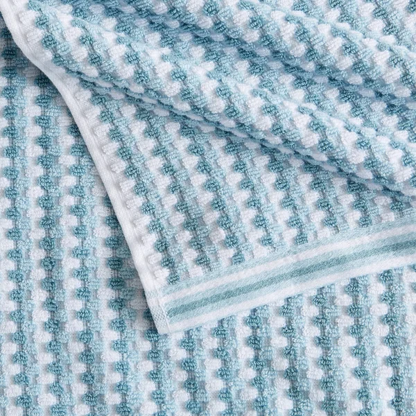 Great Bay Home 100% Cotton Multi-Striped 6 Piece Towel Set Light Blue - Dark Blue