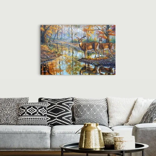 Brookside Retreat - Whitetails, Canvas Wall Art, 48x32, Great Big Canvas