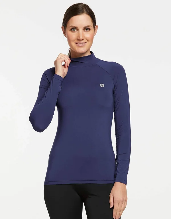 UPF 50+ Sun Protective Turtleneck Base Layer for Women - Solbari Silver
