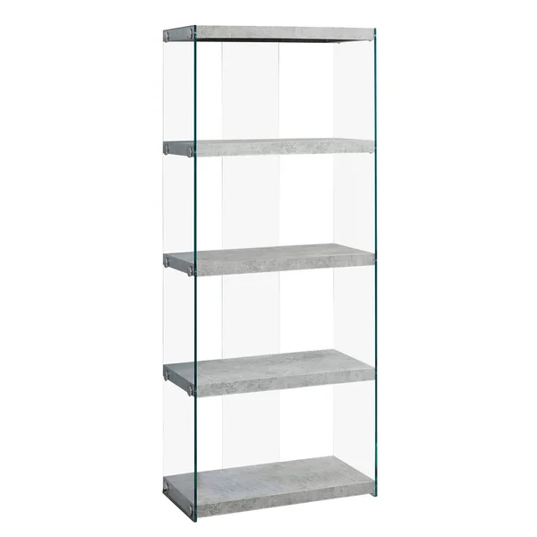 58.75x22 Gray and Clear Contemporary with Four Shelves Rectangular Bookcase - 33819255