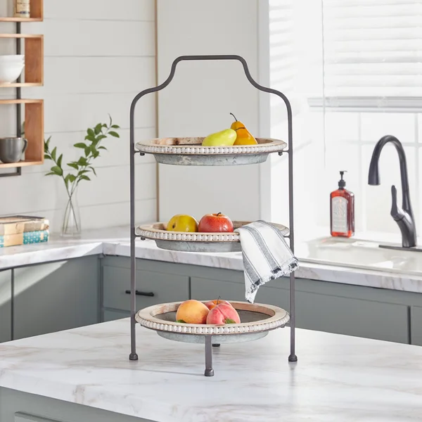 Decmode Grey Metal Farmhouse Tiered Server - 29 x 16 x 15 - 43392