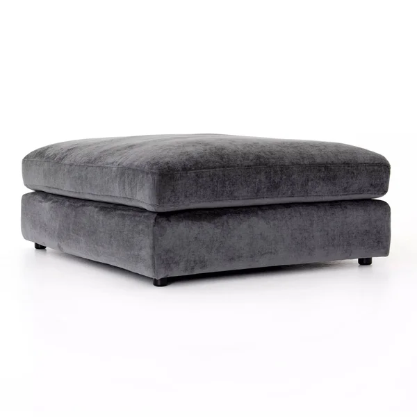 Four Hands Bloor Ottoman, Charcoal Worn Velvet