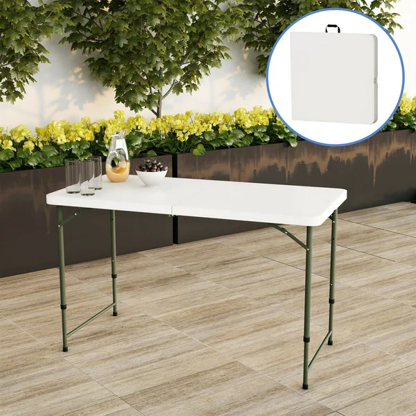 Adjustable Folding Table- 4 Foot Plastic Utility Tabletop-2 Heig