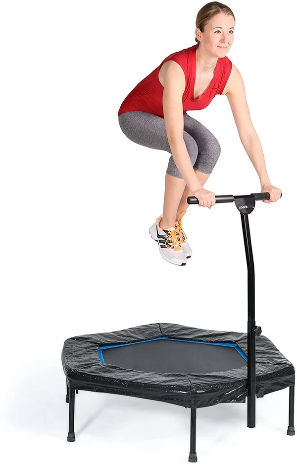 Sportplus Quiet Mini Indoor Rebounder Fitness Trampoline w/ Adjustable Bar - Blue