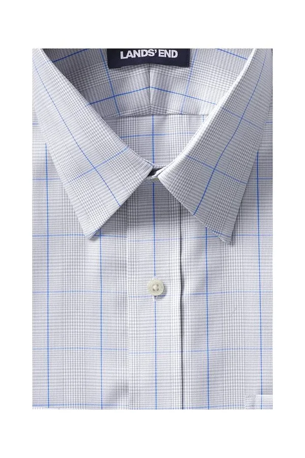 Men's Traditional Fit Pattern No Iron Supima Pinpoint Straight Collar Dress Shirt - Lands& End - Gray - 14/32