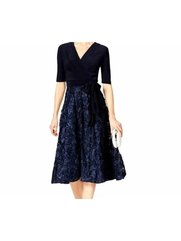 Alex Evenings Women's Rosette Tea-Length Dress - Blue 6