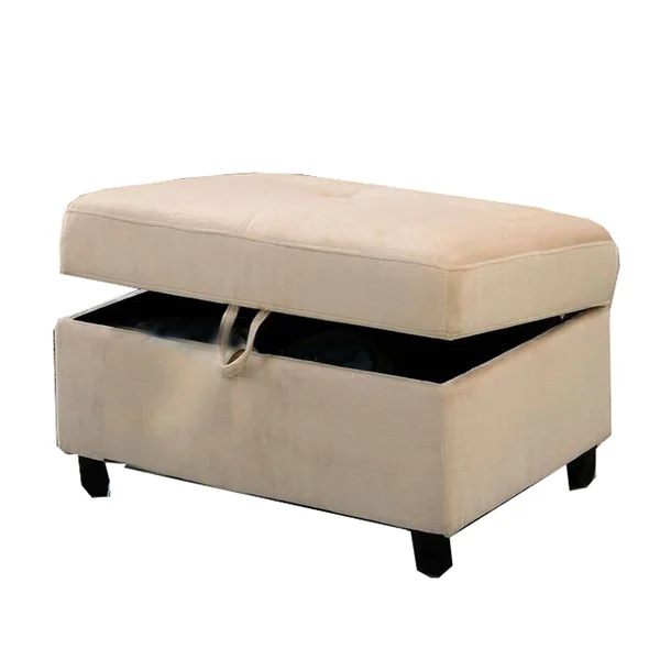 Fabric Upholstered Rectangular Ottoman with Hidden Storage - Beige