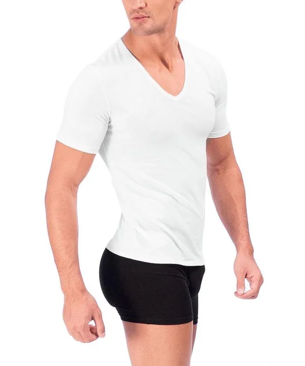 Rounderbum Deep V-Neck T-Shirt 2Pack - Men's Shapewear White - Small