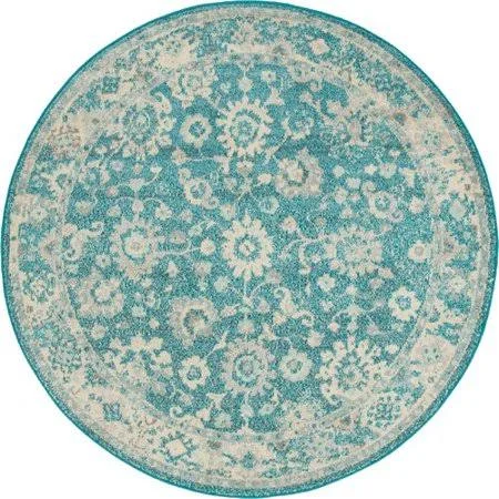 Bungalow Rose Ernst Turquoise/Gray Area Rug - Size: Round 3'3 inch, Blue