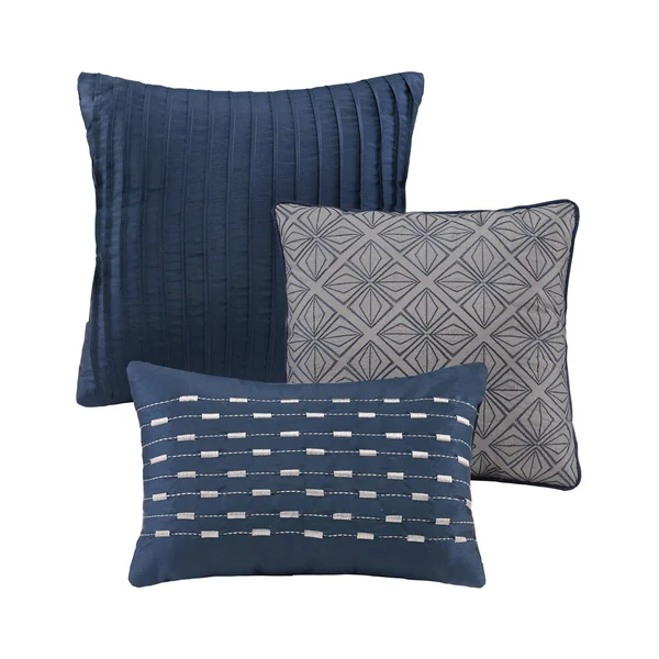 Madison Park - Biloxi 7 Piece Comforter Set - Navy - Queen