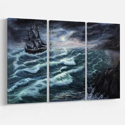 &Pirate Ship Under Stormy Cloud& Oil Painting Print Multi-Piece Image on Wrapped Canvas East Urban Home
