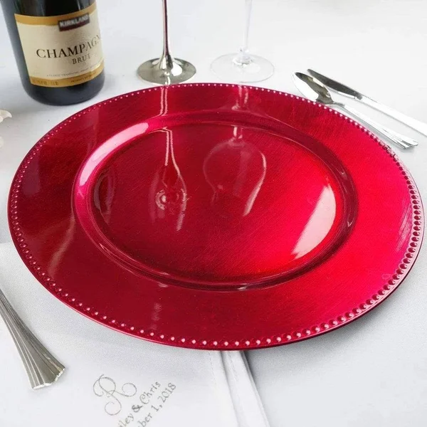 Balsacircle 24 Pcs 13-inch Fuchsia Crystal Beaded Round Charger Plates - Dinner Party Wedding Supplies for All Holidays - Pink
