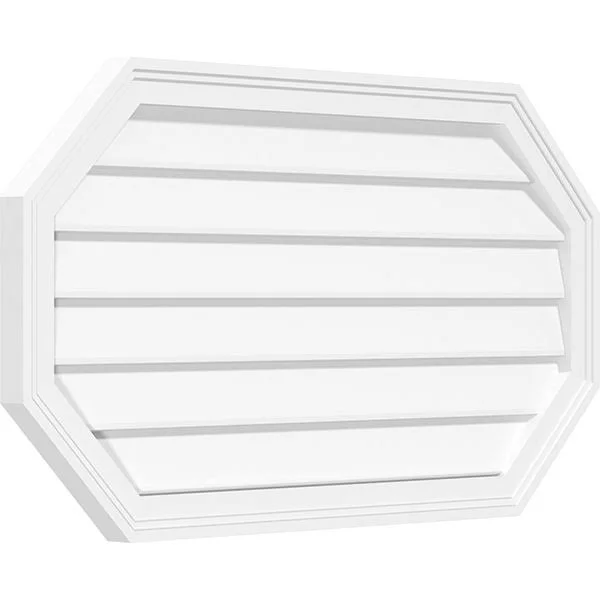 Ekena Millwork GVPOH24X1202SN 24x22W x 12x22H Horizontal Elongated Octagon Surface Mount PVC Gable Vent: Non-Functional - 2x22W x
