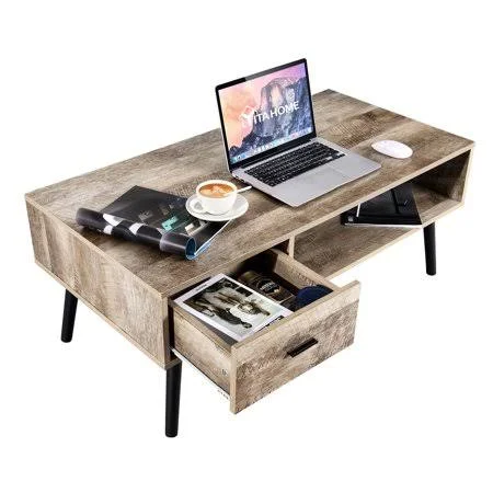 YITAHOME Retro Coffee Table TV Stand Wood Table with Drawer Storage Shelf Living Room - Gray Wash, Brown