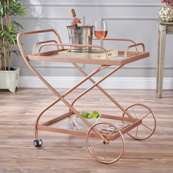 Christopher Knight Home Perley Traditional Iron Glass Bar Cart with Shelves by, Black