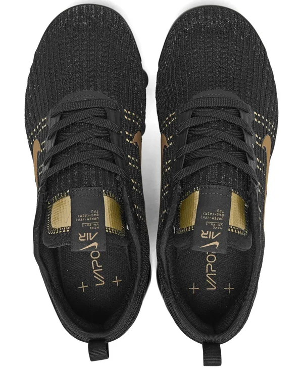 Nike Air VaporMax Flyknit 3 Black/Gold Grade School Kids& Shoes - Size: 5